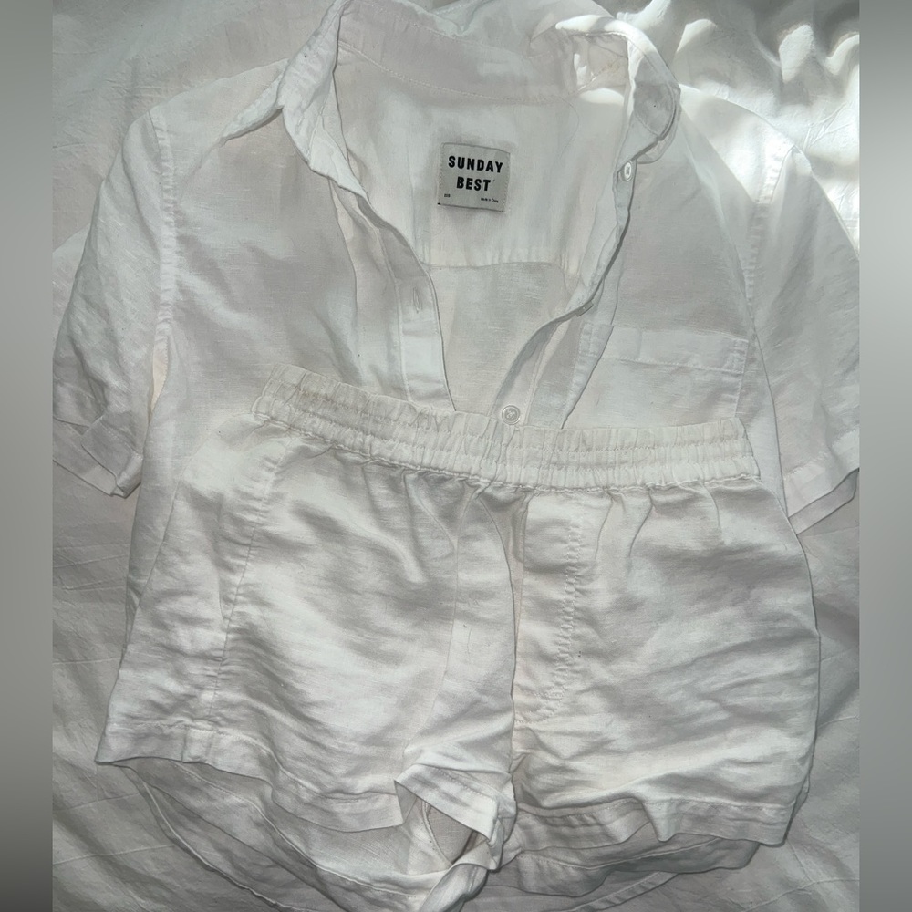 Sunday Best Linen set, size 2xs in both, color white